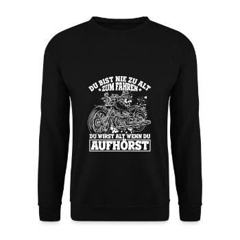 Motorradfahrer Biker Motorrad Geschenk Ruhestand R - Unisex Pullover - Schwarz - Vorne - Alina (178cm) & Michal (187cm)
