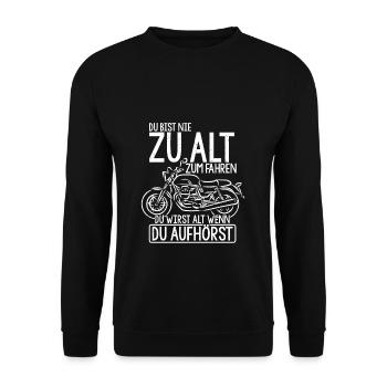 Motorradfahrer Biker Motorrad Geschenk Ruhestand R - Unisex Pullover - Schwarz - Vorne - Alina (178cm) & Michal (187cm)