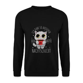 Nachtschicht Nachtdienst Arbeit Geschenk Kaffee Ka - Unisex Pullover - Schwarz - Vorne - Alina (178cm) & Michal (187cm)