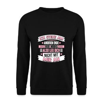 Nadel Pflegerin Krankenschwester Arzt Sani Sanität - Unisex Pullover - Schwarz - Vorne - Alina (178cm) & Michal (187cm)