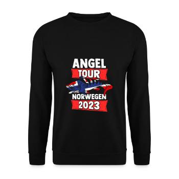 Angel Tour Norwegen 2023 Angelteam Flagge Fische A - Unisex Pullover - Schwarz - Vorne - Alina (178cm) & Michal (187cm)
