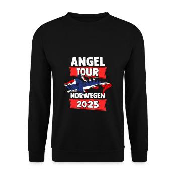 Angel Tour Norwegen 2025 Angelteam Flagge Fische A - Unisex Pullover - Schwarz - Vorne - Alina (178cm) & Michal (187cm)