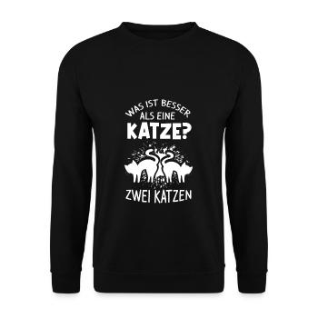 Was Ist Besser Als Eine Katze Zwei Katzen Katzenbe - Unisex Pullover - Schwarz - Vorne - Alina (178cm) & Michal (187cm)