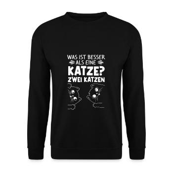 Was Ist Besser Als Eine Katze Zwei Katzen Katzenli - Unisex Pullover - Schwarz - Vorne - Alina (178cm) & Michal (187cm)