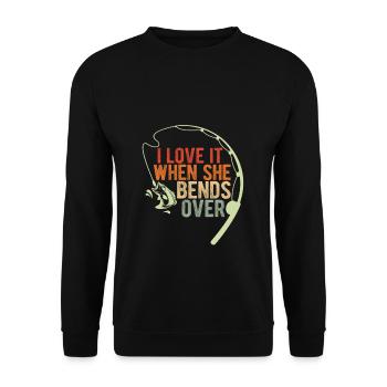 I Love It When She Bends Over! Fischer Natur Angel - Unisex Pullover - Schwarz - Vorne - Alina (178cm) & Michal (187cm)