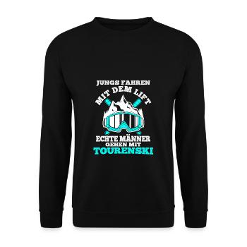 Tourenski Wintersport Berg Skifahrer Geschenk Skit - Unisex Pullover - Schwarz - Vorne - Alina (178cm) & Michal (187cm)