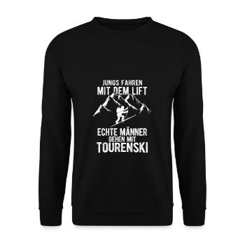 Tourenski Wintersport Berg Skifahrer Geschenk Skit - Unisex Pullover - Schwarz - Vorne - Alina (178cm) & Michal (187cm)