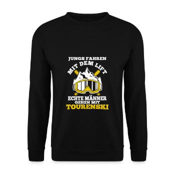Tourenski Wintersport Berg Skifahrer Geschenk Skit - Unisex Pullover - Schwarz - Vorne - Alina (178cm) & Michal (187cm)