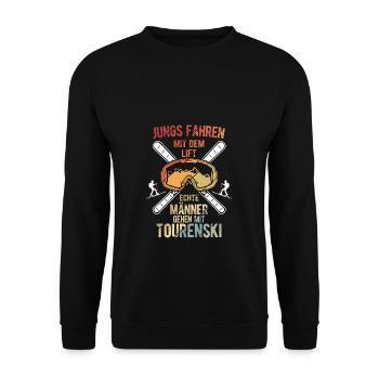 Tourenski Wintersport Berg Skifahrer Geschenk Skit - Unisex Pullover - Schwarz - Vorne - Alina (178cm) & Michal (187cm)