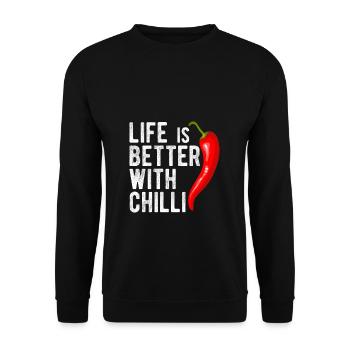 Life Is Better With Chilli Peperoni Jalapeno Schar - Unisex Pullover - Schwarz - Vorne - Alina (178cm) & Michal (187cm)