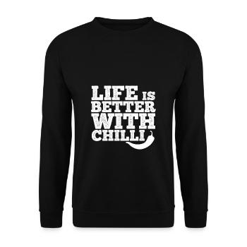 Life Is Better With Chilli Peperoni Jalapeno Schar - Unisex Pullover - Schwarz - Vorne - Alina (178cm) & Michal (187cm)