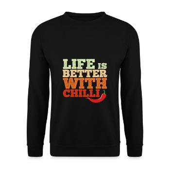 Life Is Better With Chilli Peperoni Jalapeno Spruc - Unisex Pullover - Schwarz - Vorne - Alina (178cm) & Michal (187cm)