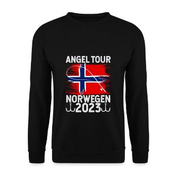 Angel Tour Norwegen 2023 Angelteam Flagge Fische F - Unisex Pullover - Schwarz - Vorne - Alina (178cm) & Michal (187cm)