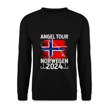 Angel Tour Norwegen 2024 Angelteam Flagge Fische F - Unisex Pullover - Schwarz - Vorne - Alina (178cm) & Michal (187cm)