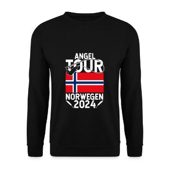 Angel Tour Norwegen 2024 Angelteam Flagge Fische A - Unisex Pullover - Schwarz - Vorne - Alina (178cm) & Michal (187cm)