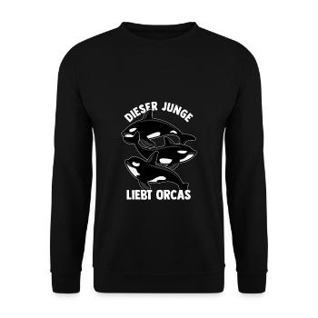 Dieser Junge Liebt Orcas Orcas Orca Schützen Meer - Unisex Pullover - Schwarz - Vorne - Alina (178cm) & Michal (187cm)