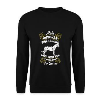 Mein Irischer Wolfshund Liegt Nicht Rum Verschöner - Unisex Pullover - Schwarz - Vorne - Alina (178cm) & Michal (187cm)