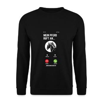 Mein Pferd Ruft An Und Ich Muss Gehen Reiten Pferd - Unisex Pullover - Schwarz - Vorne - Alina (178cm) & Michal (187cm)