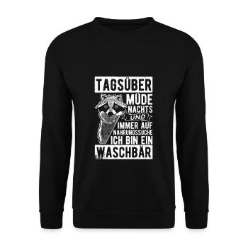 Tagsüber Müde Nachts Wach Nahrungssuche Ich Bin Ei - Unisex Pullover - Schwarz - Vorne - Alina (178cm) & Michal (187cm)