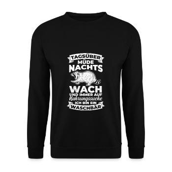 Tagsüber Müde Nachts Wach Nahrungssuche Ich Bin Ei - Unisex Pullover - Schwarz - Vorne - Alina (178cm) & Michal (187cm)