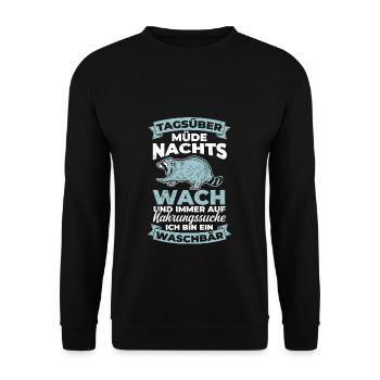 Tagsüber Müde Nachts Wach Nahrungssuche Ich Bin Ei - Unisex Pullover - Schwarz - Vorne - Alina (178cm) & Michal (187cm)