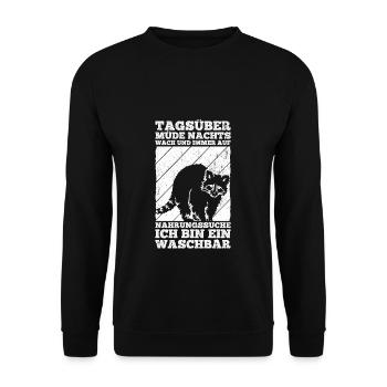 Tagsüber Müde Nachts Wach Nahrungssuche Ich Bin Ei - Unisex Pullover - Schwarz - Vorne - Alina (178cm) & Michal (187cm)