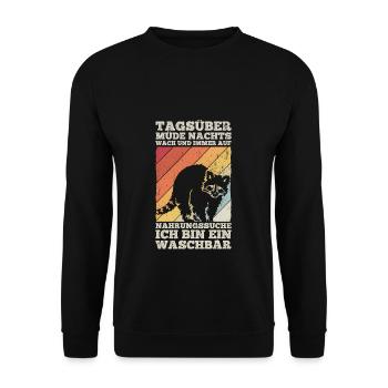 Tagsüber Müde Nachts Wach Nahrungssuche Ich Bin Ei - Unisex Pullover - Schwarz - Vorne - Alina (178cm) & Michal (187cm)