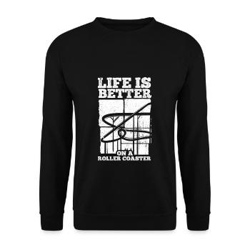 Achterbahn Roller Coaster Spaß Fun Freizeitpark Lo - Unisex Pullover - Schwarz - Vorne - Alina (178cm) & Michal (187cm)
