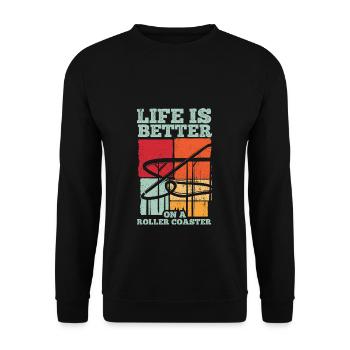 Achterbahn Roller Coaster Spaß Fun Freizeitpark Fa - Unisex Pullover - Schwarz - Vorne - Alina (178cm) & Michal (187cm)