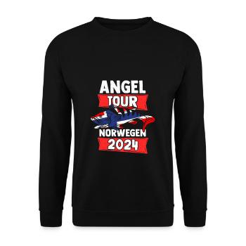 Angel Tour Norwegen 2024 Angelteam Flagge Fische A - Unisex Pullover - Schwarz - Vorne - Alina (178cm) & Michal (187cm)