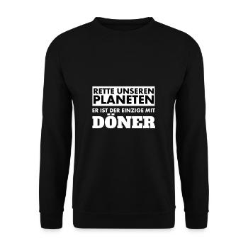 Rette unseren Planeten. Er ist der Einzige mit... - Unisex Pullover - Schwarz - Vorne - Alina (178cm) & Michal (187cm)