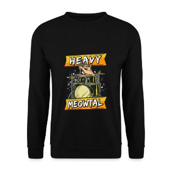 Heavy Meowtal Katze Heavy Metal Rock Cat Schlagzeu - Unisex Pullover - Schwarz - Vorne - Alina (178cm) & Michal (187cm)