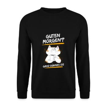 Katze Guten Morgen Kaffee Katzenmama Morgenmuffel - Unisex Pullover - Schwarz - Vorne - Alina (178cm) & Michal (187cm)