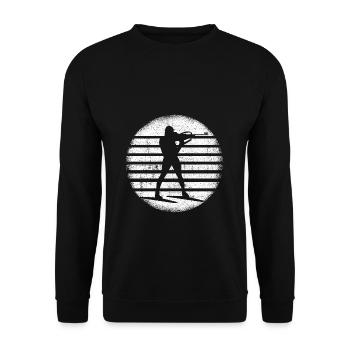 Biathlon Retro Winter Sports Biathlete Cross Country - Unisex Sweatshirt - black - Front - Alina (178cm) & Michal (187cm)