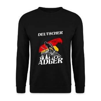 Deutscher Adler Skispringen Skiurlaub Wintersport - Unisex Pullover - Schwarz - Vorne - Alina (178cm) & Michal (187cm)
