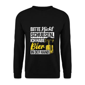Please don't push I've got beer in my hand - Unisex Sweatshirt - black - Front - Alina (178cm) & Michal (187cm)