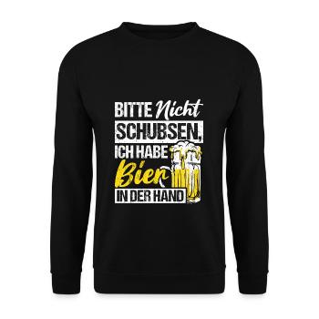 Please don't push I've got beer in my hand - Unisex Sweatshirt - black - Front - Alina (178cm) & Michal (187cm)