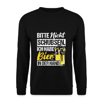 Please don't push I've got beer in my hand Tri - Unisex Sweatshirt - black - Front - Alina (178cm) & Michal (187cm)