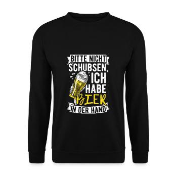 Please don't push I've got beer in my hand Tri - Unisex Sweatshirt - black - Front - Alina (178cm) & Michal (187cm)