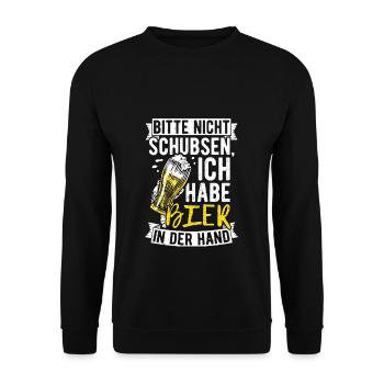 Please don't push I've got beer in my hand - Unisex Sweatshirt - black - Front - Alina (178cm) & Michal (187cm)