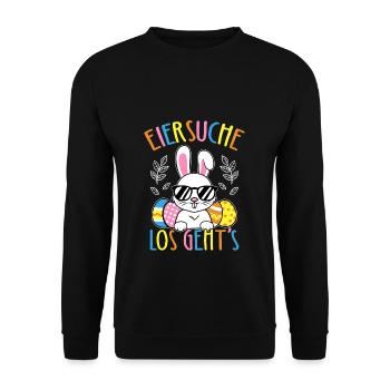 Eiersuche Los Geht’s Ostern Osterhase Ostereier Ki - Unisex Pullover - Schwarz - Vorne - Alina (178cm) & Michal (187cm)