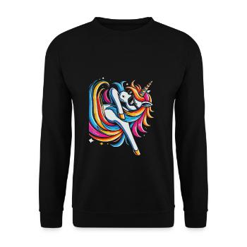 Regenbogen Einhorn mit Sonnenbrille Comic Kunst - Unisex Pullover - Schwarz - Vorne - Alina (178cm) & Michal (187cm)