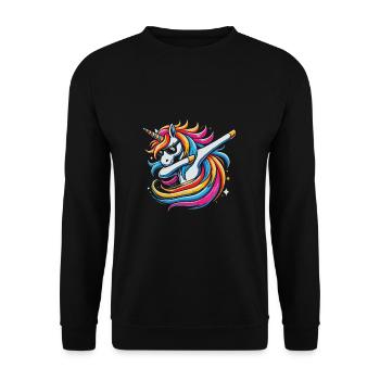Regenbogen Einhorn mit Sonnenbrille Comic Kunst - Unisex Pullover - Schwarz - Vorne - Alina (178cm) & Michal (187cm)