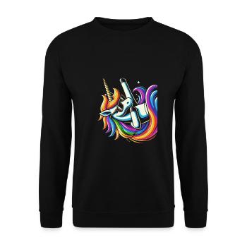 Regenbogen Einhorn mit Sonnenbrille Comic Kunst - Unisex Pullover - Schwarz - Vorne - Alina (178cm) & Michal (187cm)