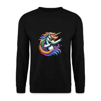 Regenbogen Einhorn mit Sonnenbrille Comic Kunst - Unisex Pullover - Schwarz - Vorne - Alina (178cm) & Michal (187cm)