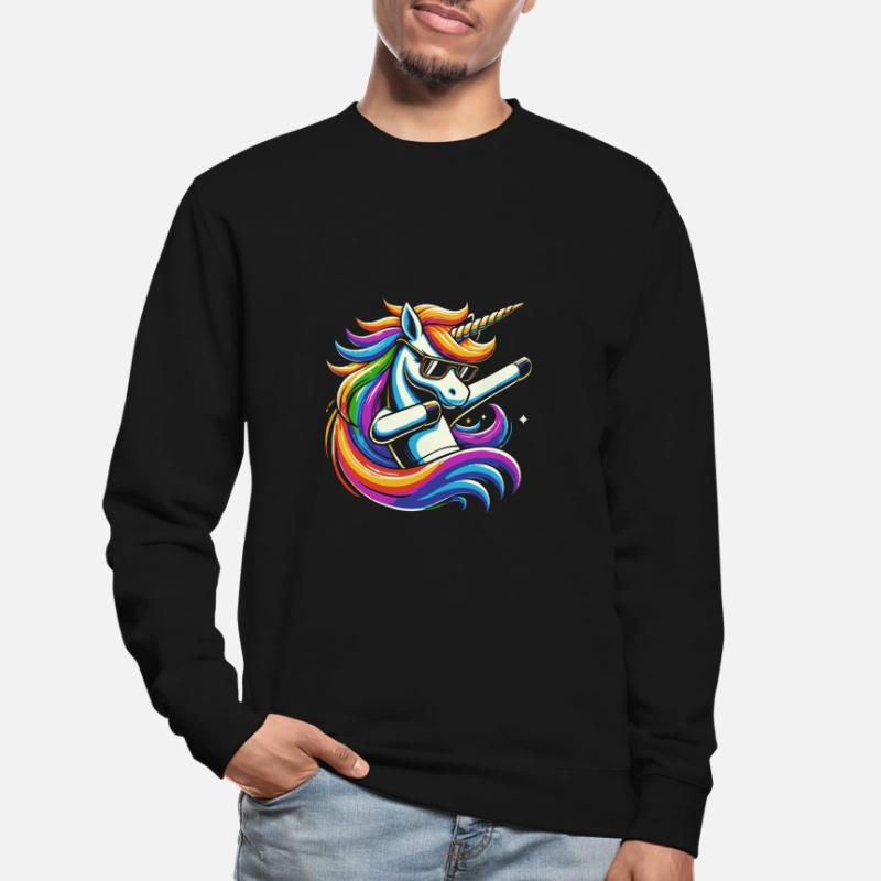 Regenbogen Einhorn mit Sonnenbrille Comic Kunst Unisex Pullover