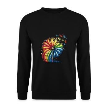 Regenbogen Blume in bunten Farben - Unisex Pullover - Schwarz - Vorne - Alina (178cm) & Michal (187cm)