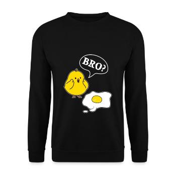 Bro? Chicks and Eggs Funny Chick Motif - Unisex Sweatshirt - black - Front - Alina (178cm) & Michal (187cm)
