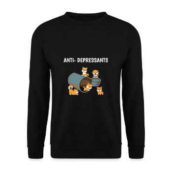 Welpen Anti-Depressants Hunde Geschenk Dog Mom - Unisex Pullover - Schwarz - Vorne - Alina (178cm) & Michal (187cm)