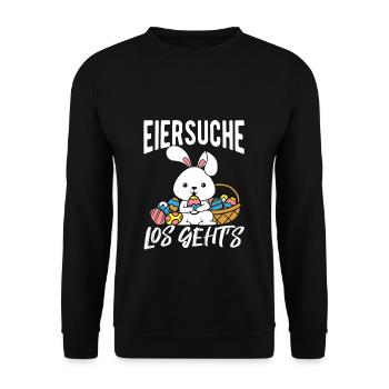 Eiersuche Los Geht’s Ostern Osterhase Ostereier - Unisex Pullover - Schwarz - Vorne - Alina (178cm) & Michal (187cm)